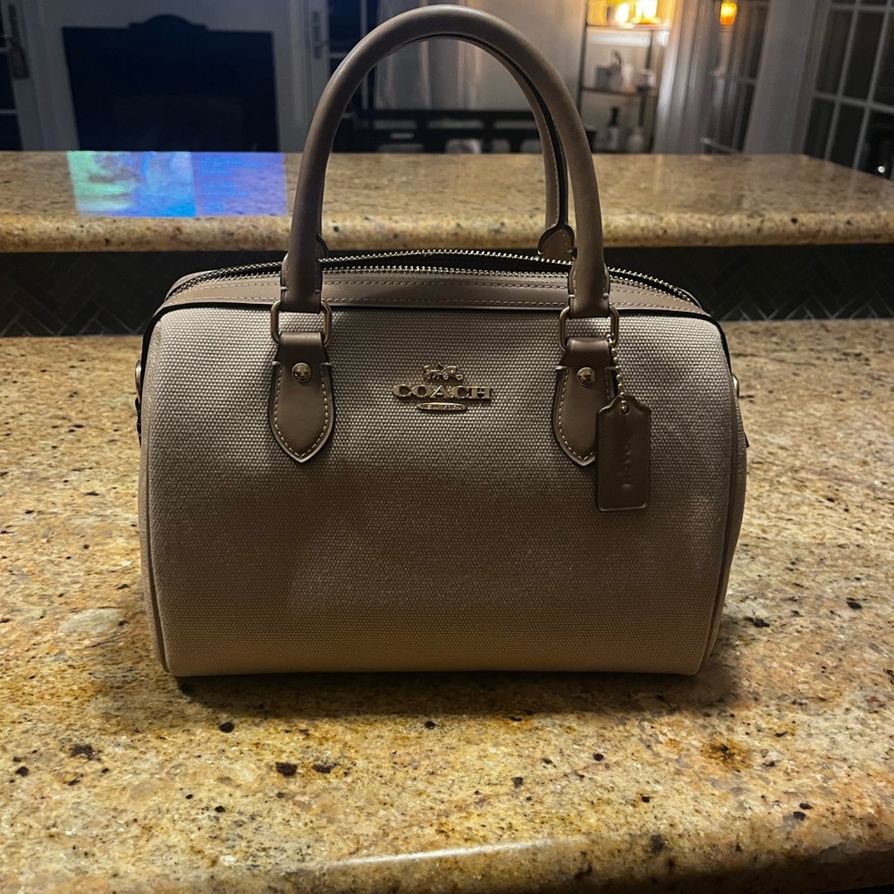 Coach Cream Satchel Bag with Structured Design and Double Handles